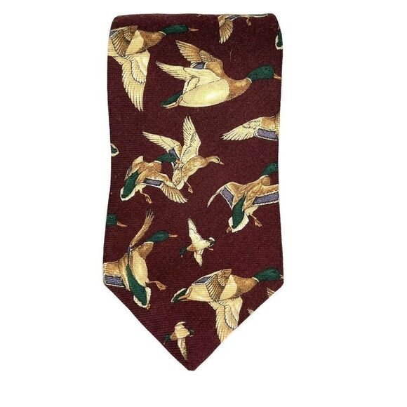 Robert Talbott Men's Necktie Silk Wool Burgundy Red Turkeys Thanksgiving - Picture 1 of 7